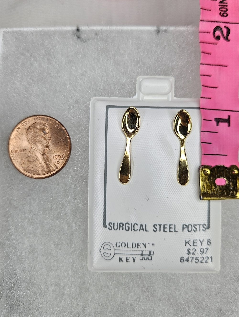 Vintage Golden Key Gold Spoon Stud Earrings – Surgical Steel Posts NWT - Picture 10 of 10